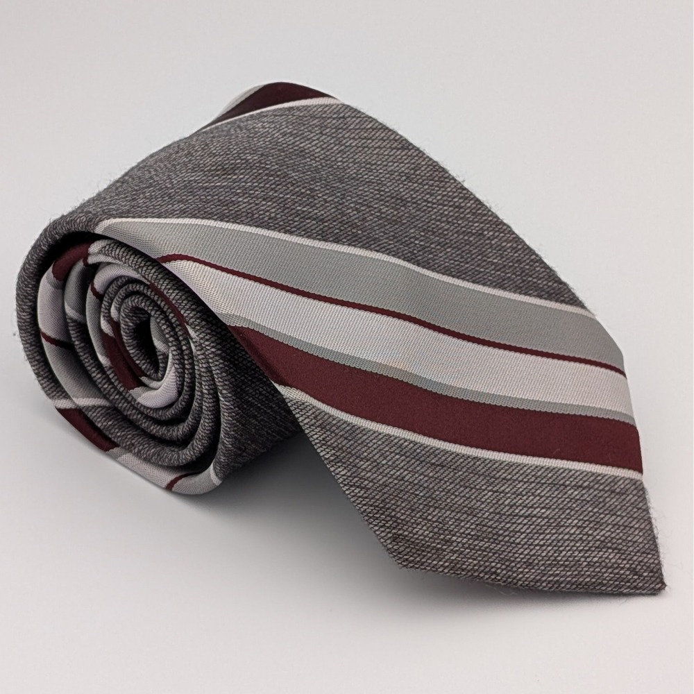 VTG Carlo Collection Richman Tie Gray Burgundy Block Stripe Textured 56.5x3.25